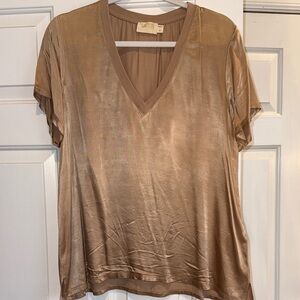 Nation LTD Metallic Tan V-Neck Short Sleeve Top